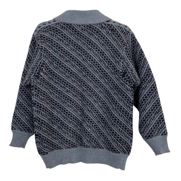 Cheung Kee Vintage 100% Wool Knit Cardigan in Gray & Black - Picture 2 of 9